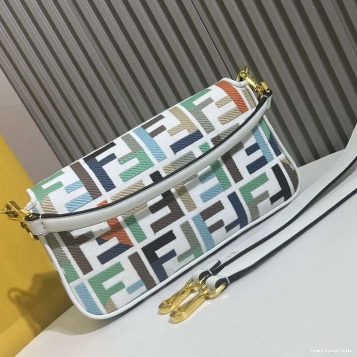 Cheap Canvas In Motif Baguette Medium Bag Multi White Fendi FF 0803